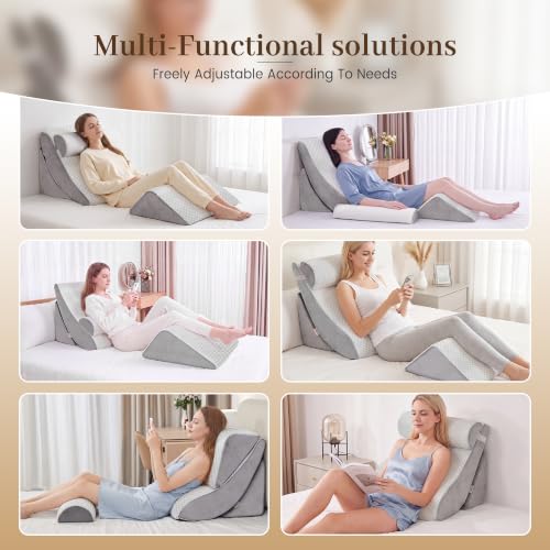 Adjustable Wedge Pillow Set 4PCS Support for Pain-Free Recovery Gray + Light Gray