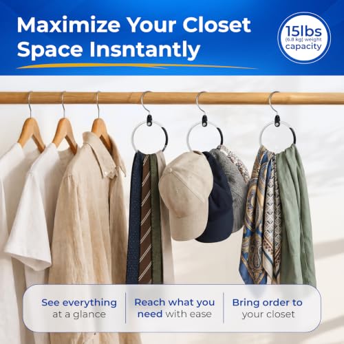 3 Pack Rotating Aluminum Ring Hangers for Closet Accessories - Space Saver Organizer