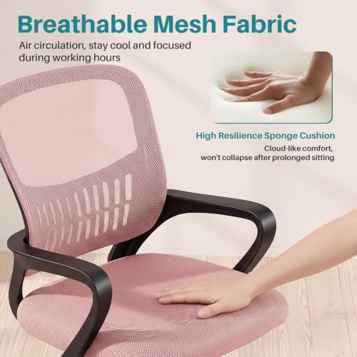 OLIXIS Pink Mid-Back Ergonomic Office Desk Chair with Lumbar Support