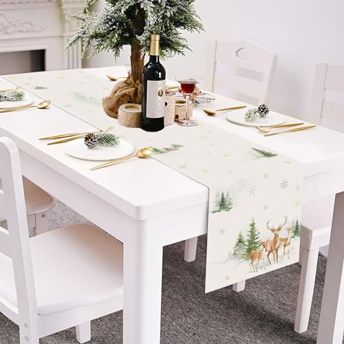 Bonhause Winter Deer Table Runner 13x90 in — Snowy Forest Christmas Decor