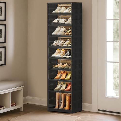 SYNCVIBE Foldable Shoe Rack Organizer - 9 Tiers, 18 Pairs, Black - Variation of THIS listing