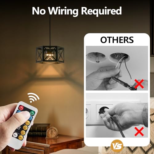 Black Rechargeable Pendant Lights 2 Pack - Modern Farmhouse Hanging Ceiling Lamps for Kitchen