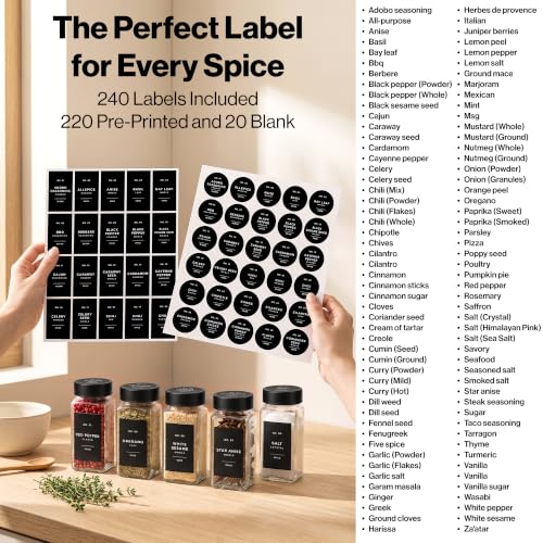 Glass Spice Jars with Labels and Black Steel Lids - 36 Pack, Space Saving Seasoning Storage