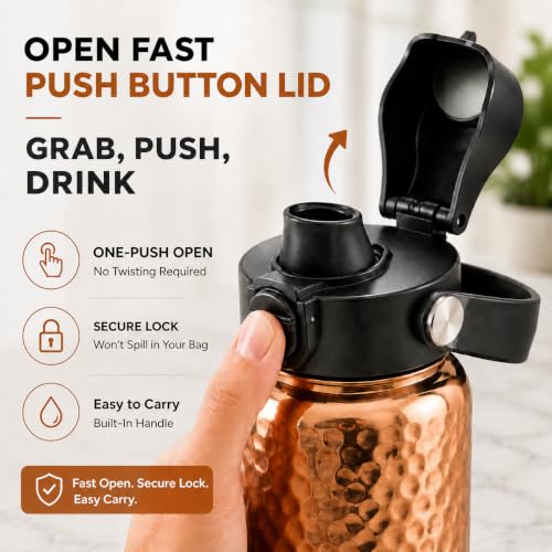Kamojo Copper Water Bottle 32 oz with Black Insulating Sleeve & Straw - Handcrafted Ayurvedic Design