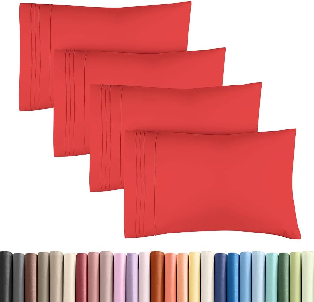 King Standard Pillow Cases - Soft Hotel Quality Covers for Ultimate Comfort | Set of 4 Red