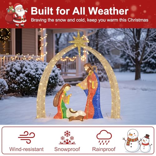 5ft LED Nativity Scene Outdoor Yard Decor with Arch & Holy Family