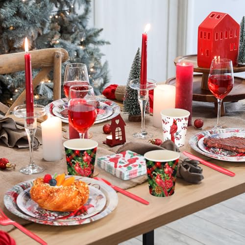 Christmas Disposable Dinnerware Set for 50 Guests with Plates Cups & Cutlery