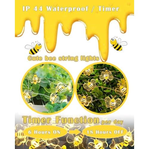 ITICdecor Bee Lights Cute Bee Fairy Lights with Timer 10FT 30 LEDs Christmas Gifts Honey Bee Decorative String Lights for Bedroom Birthday Party Wedding Xmas Plants Patios Decor