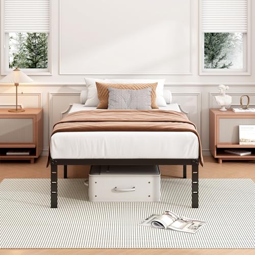 Twin Bed Frame with Under Bed Storage - 14 Inch Black Metal Bed - Hafenpo
