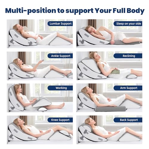 Grey 4-Piece Extra Wide Orthopedic Bed Wedge Pillow Set - 25 Inch Support Cushion