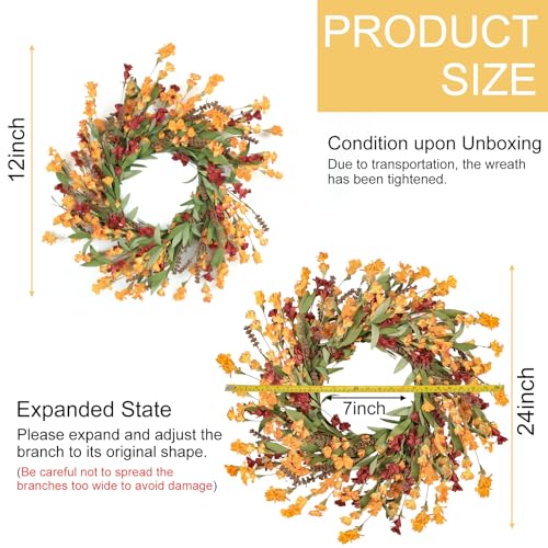 Artgar Fall Wreath 24 Inch - Red, Orange, Yellow Front Door Decor