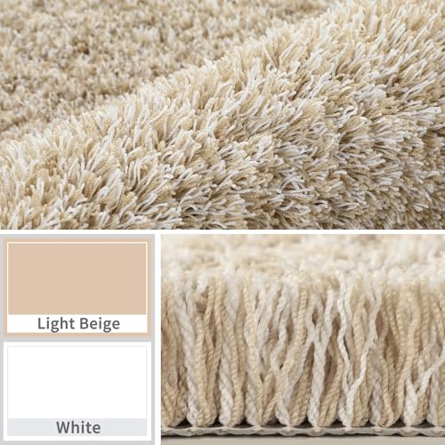 Yimobra Non Slip Washable Plush Bathroom Rug 36x24 Inches - Light Beige & White