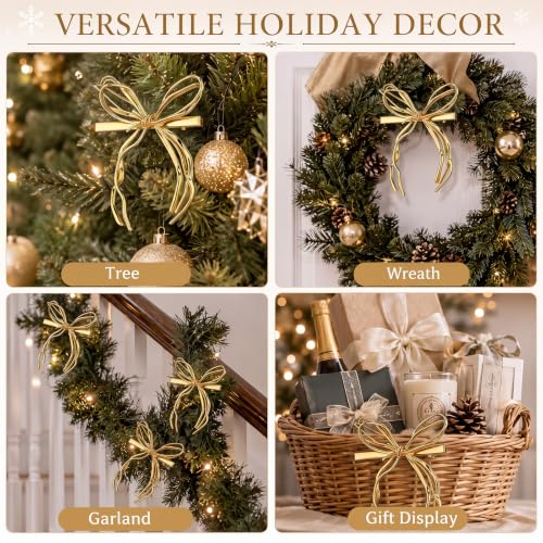 12 Pcs Gold Metal Bow Ornaments with Clip for Christmas Tree