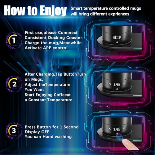 LEGARDLILIU Iron Black 18oz Self-Heating Coffee Mug with App Control, Temperature & LED Display