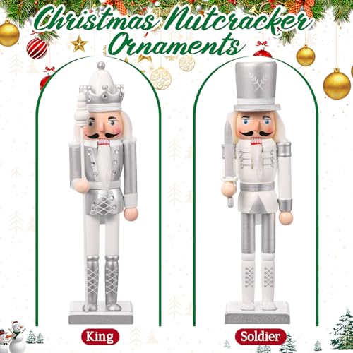 Huwena 2 Pcs Silver King & Soldier Nutcracker Christmas Decor Set