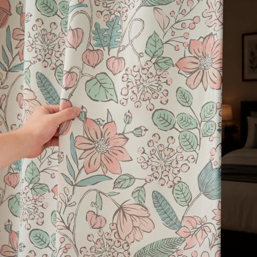 Pink Blackout Floral Curtains 2 Panels 52"W x 84"L Farmhouse Drapes
