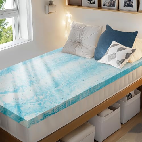 PERLECARE Twin XL 3 Inch Ventilated Memory Foam Mattress Topper - Blue
