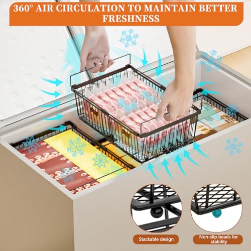Black Large Freezer Organizer Bins for 10-20 Cu.Ft - 6 Pack, Leak-Proof Bottom