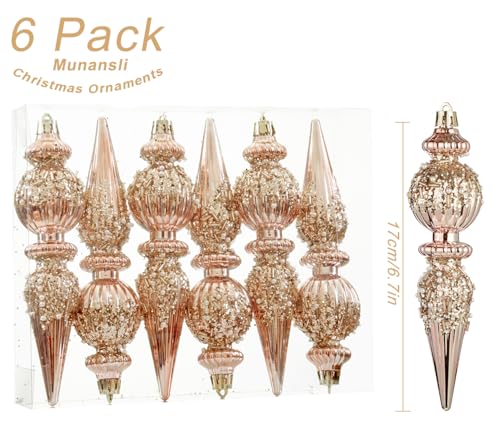 Munansli 6.7 Inch Rose Gold Christmas Ornaments Set, Shatterproof Holiday Ball Decorations