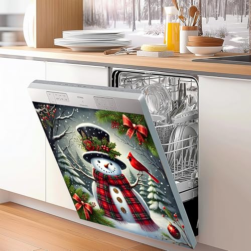 Snowman Magnetic Dishwasher Cover - 23x26in Decorative Refrigerator Magnet Sticker BVBOX
