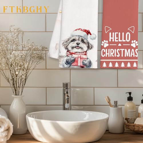 Winter Shih Tzu Christmas Kitchen Towels Set of 2 - Dog Winter Decor, 16x24 Inches