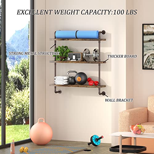 Helsin 24-inch Rustic Industrial Pipe Shelf 3-Tier Wall Storage & Display