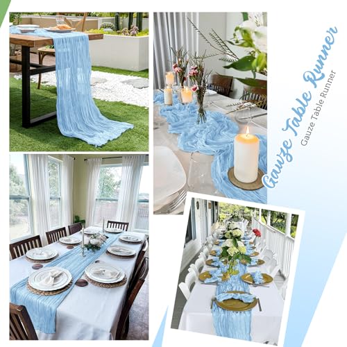 Yorcari 8 Pack Baby Blue Cheesecloth Table Runners 20x120 Inch Rustic Elegant Wedding & Party Decor