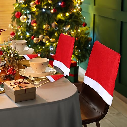 96 Pcs Christmas Chair Covers and Santa Hats Silverware Holders by Chumia