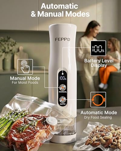 Vacuum Sealer for Food with Containers & Bags - Portable Cordless, 65KPa, Includes 3 BPA-Free Containers & 10 Bags - Variation of Sealer+3 Containers+10 Bags (L+M)