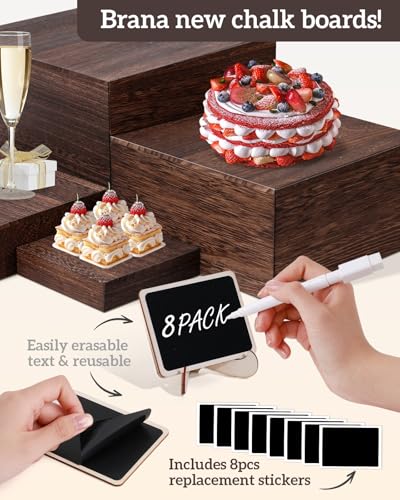 Wooden Buffet Risers with Mini Chalkboard Signs - 8 Sizes for Party & Dessert Displays