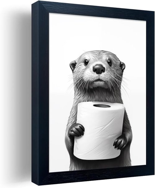 Framed Animal Wall Art by [Brand Name] - Funny Raccoon Bathroom Decor | Black & White Canvas Print