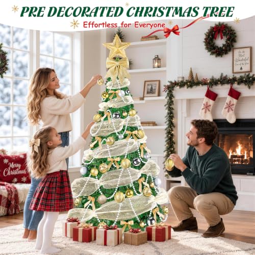 6ft Pre-Lit Christmas Tree with Lights, Ornaments & Remote Control