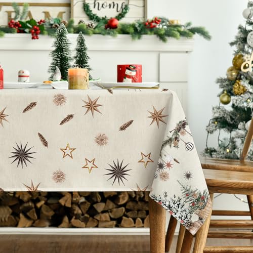 Horaldaily Christmas Tablecloth 60 x 120 Inch Rectangular Beige - Holiday Decor
