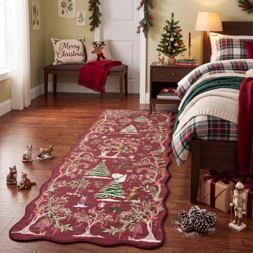 Garvee Xmas Runner Rug 2x8 Non Slip Christmas Scalloped Entryway Rugs