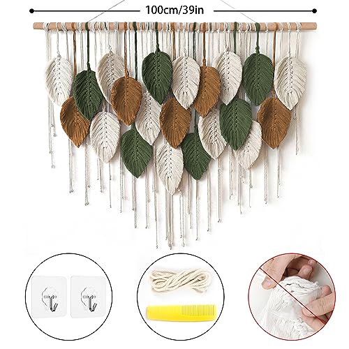 Large Boho Macrame Wall Hanging Tapestry 39x29.5 inches with Wooden Rods