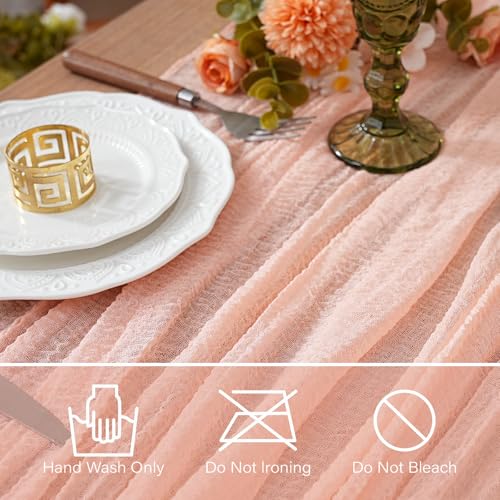 RRBXIA 2Pcs Pink Cheesecloth Table Runner 10FT Boho Rustic Linen for Weddings & Parties