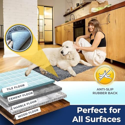 Muddy Mat® 36x60 Grey Chenille Bathroom Rug - Ultra Absorbent, Quick Dry Non-Slip Microfiber Bath Mat