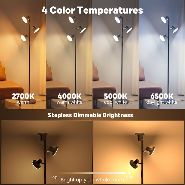 SIBRILLE Black 36W LED Tree Floor Lamp with Remote & Touch Control, Dimmable Modern Standing Light for Living Room & Bedroom