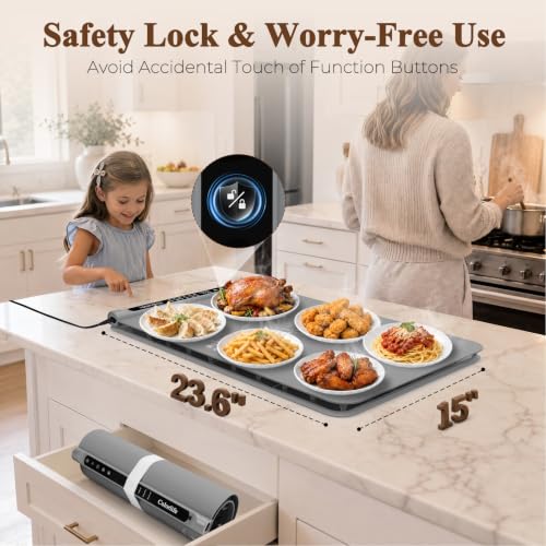 Colorlife Large Gray Electric Food Warming Mat 15 x 23.6 inches with Heat-Resistant Pad