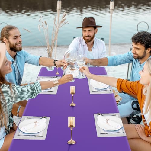Ammbeetty 12 Pack Purple Gold Disposable Plastic Tablecloths 54x108 Inch for Parties