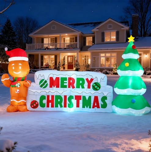 Joiedomi 10 ft Christmas Inflatable Gingerbread Man & Christmas Tree with LEDs
