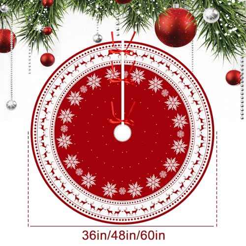 Christmas Tree Skirt 36 inch Large Tree Skirt Snowflake Reindeer Red Xmas Tree Skirt Rustic Christmas Tree Mat Decorations for Winter New Year Holiday Party Decor Indoor Outdoor (Santa, 36inch)