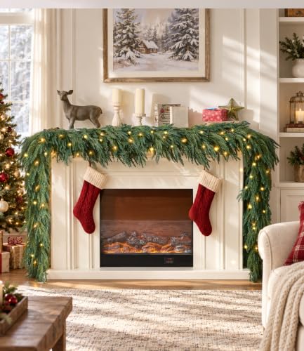 JOJOLEE 6FT Pre-Lit Norfolk Pine Christmas Garland Set of 2 Double-Density