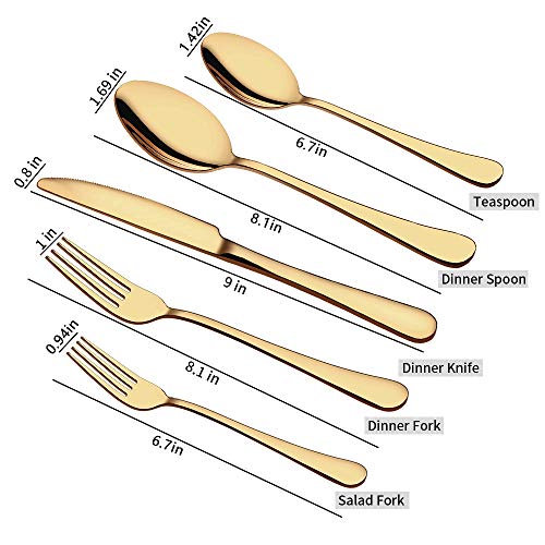 Aisoso Gold Silverware Set 40-Piece Service for 8 - Stainless Steel Flatware