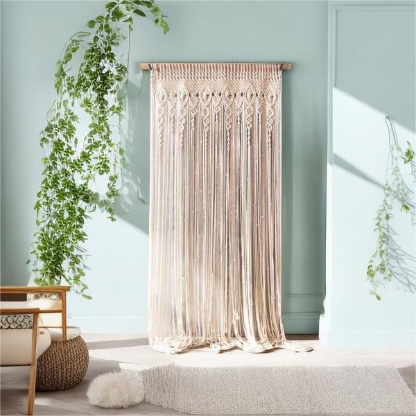 Boho Macrame Curtain Wall Decor 40x80 Inches Handmade Cotton Tapestry
