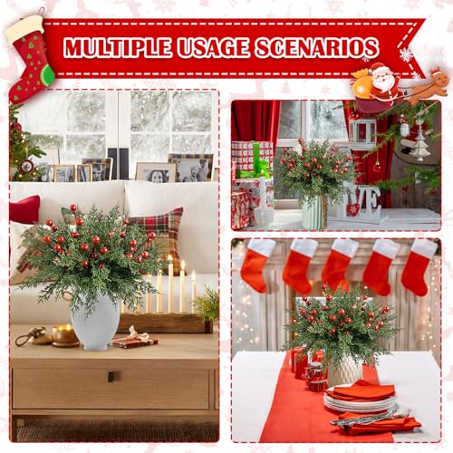 60Pcs Christmas Decorations-11.8'' Artificial Pine Branches with 7.9'' Red Berry Stems, Christmas Decor Faux Pine Greenery Stems, Christmas Tree Decorations & Christmas Picks for Indoor Outdoor