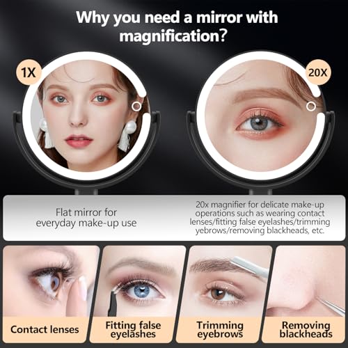 20X Magnifying Lighted Makeup Mirror with Touch Switch & 3 Color LED
