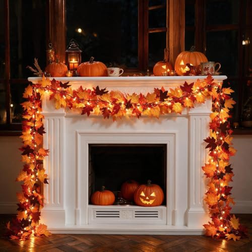 2 Pack 12Ft 50 LED Fall Garland with Lights,8 Modes Waterproof