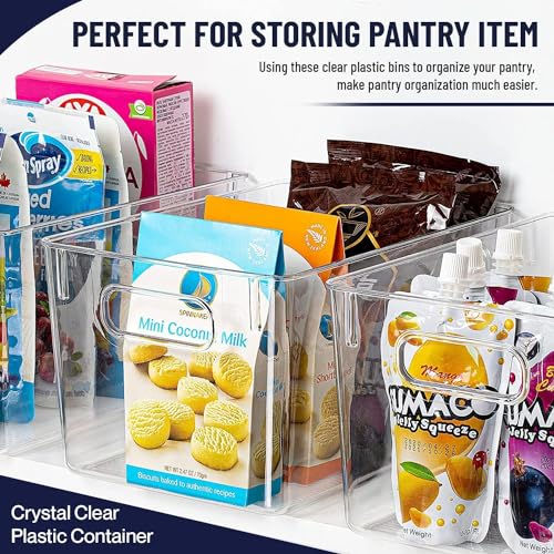 CONTROL KITCHEN Clear Plastic Storage Bins with Lids - 8x10x5 Inch Stackable Pantry Organizer
