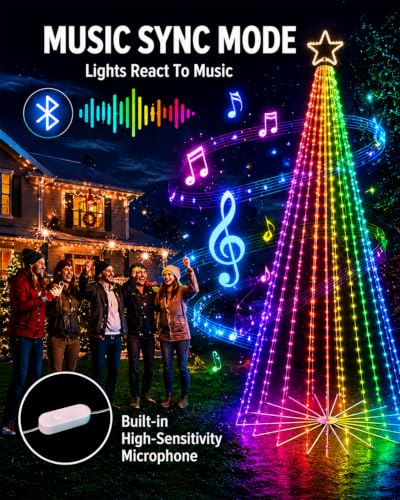 HIITEN 7FT Outdoor Christmas Tree with Lights, DIY Light Show & Remote